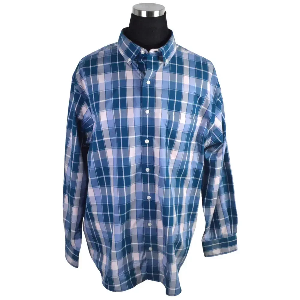 Oak Hill Mens Shirt 1XT Blue White Gray Stripe Wrinkle Free Cool Dry 100% Cotton - Picture 1 of 7